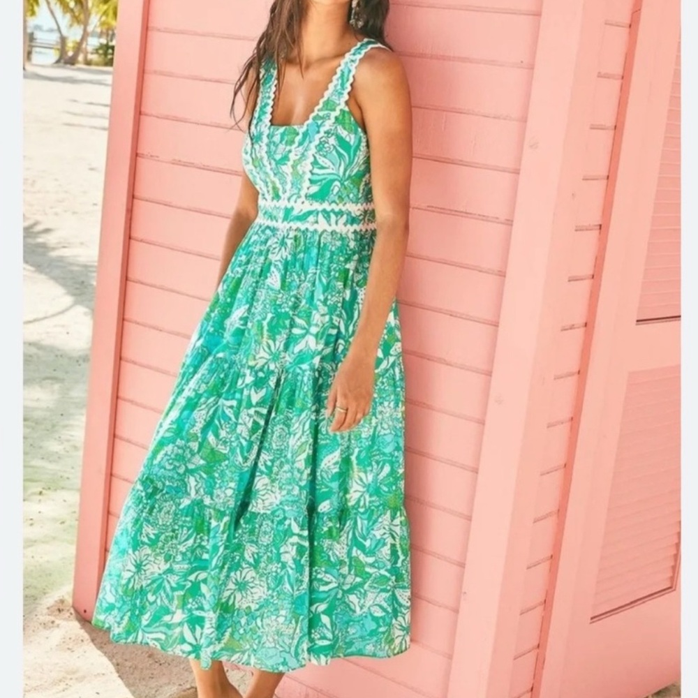 Blue V-neck Sleeveless Midi Sundress